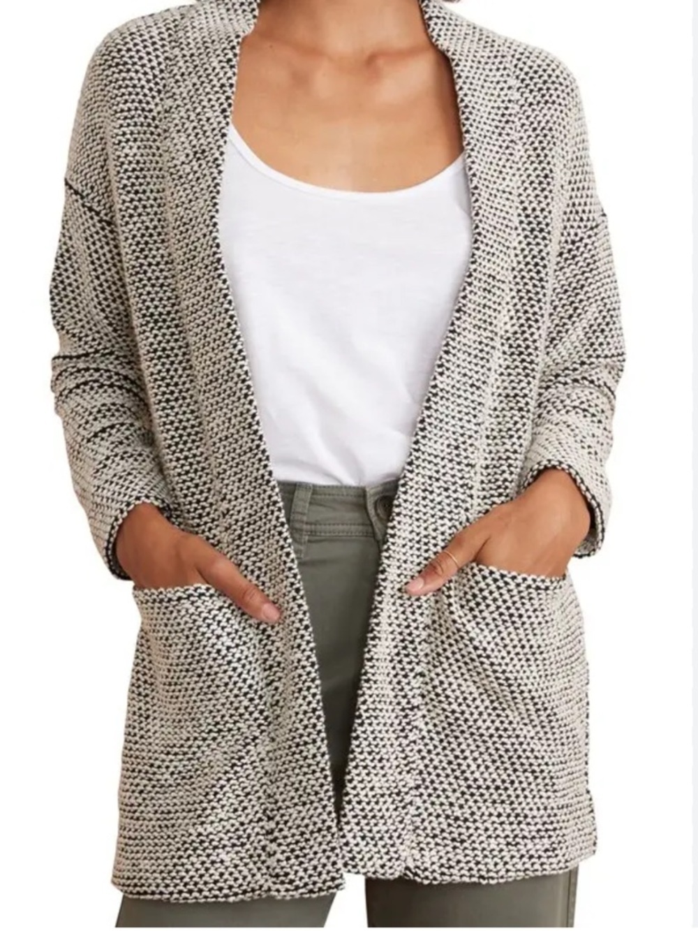 Marine Layer Black and White Birdseye Open-Front Cardigan Sweater